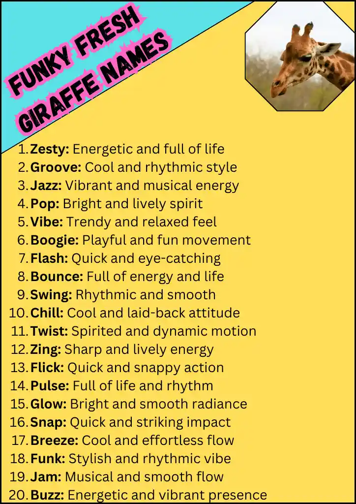 A list of funky fresh Giraffe names infographic